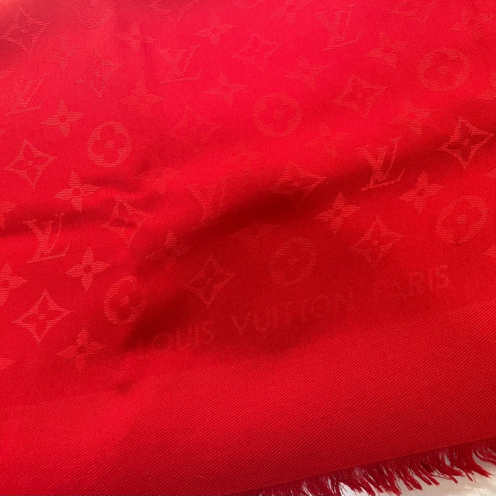 LOUIS VUITTON Monogram Red Shaw/Scarf/Wrap